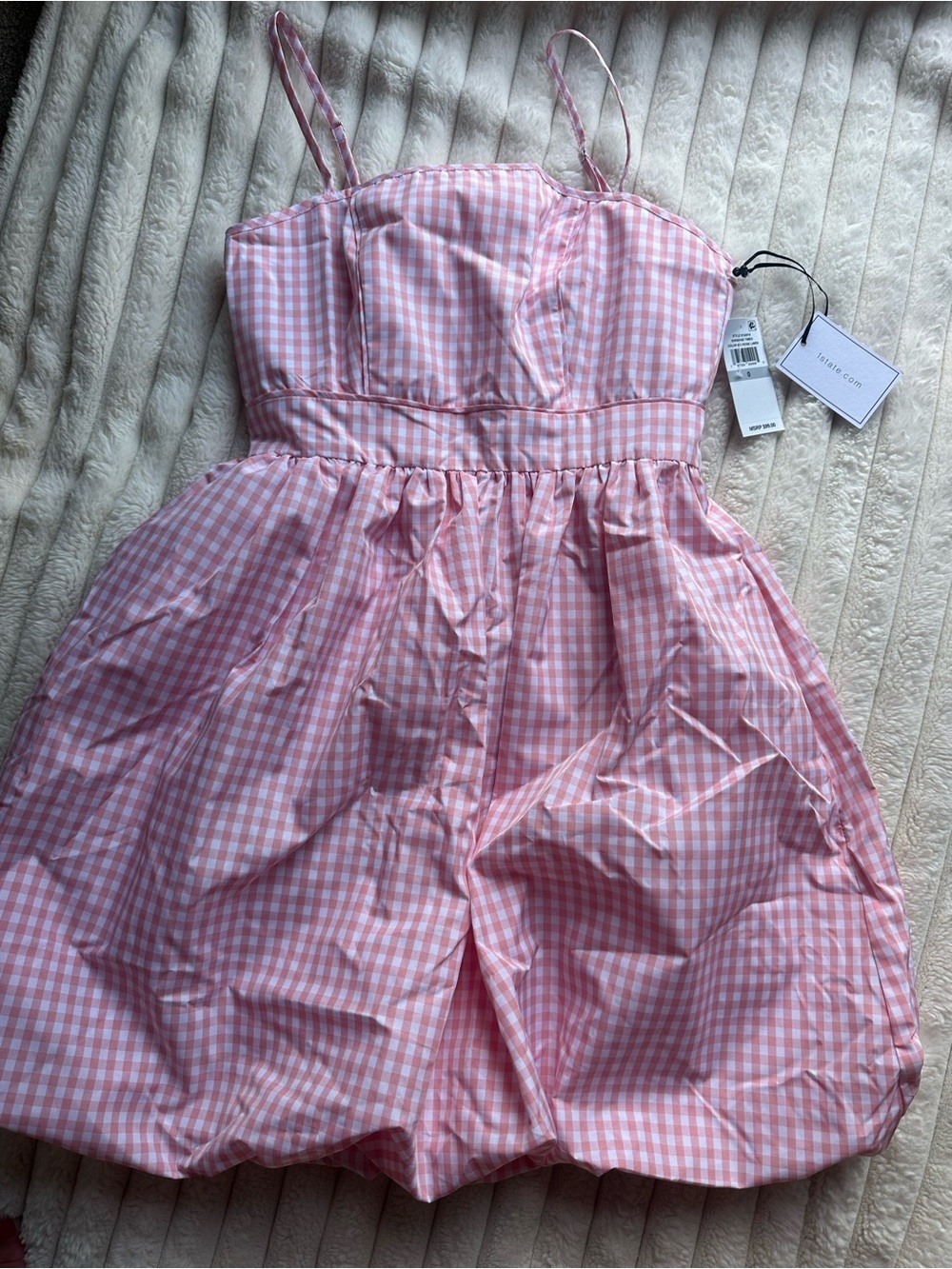 1 state Pink Gingham Sundress with Spaghetti Straps